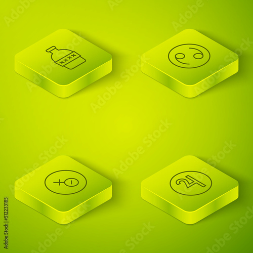 Set Isometric line Cancer zodiac, Venus symbol, Symbol Jupiter and Bottle of water icon. Vector