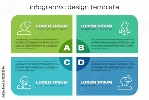 Set line Tear cry eye, Sad and depressed man, bad mood, Finding problem in psychology and Psychology. Business infographic template. Vector