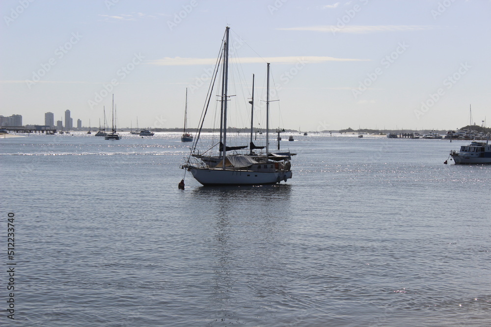 Yacht sailing on the broadwater, Gold Coast, Queensland, Australia