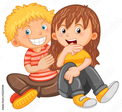 Happy young couple sitting on white background
