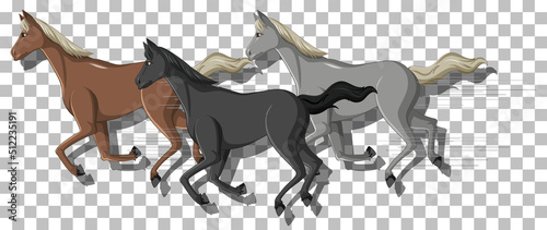 Three horses running on grid background