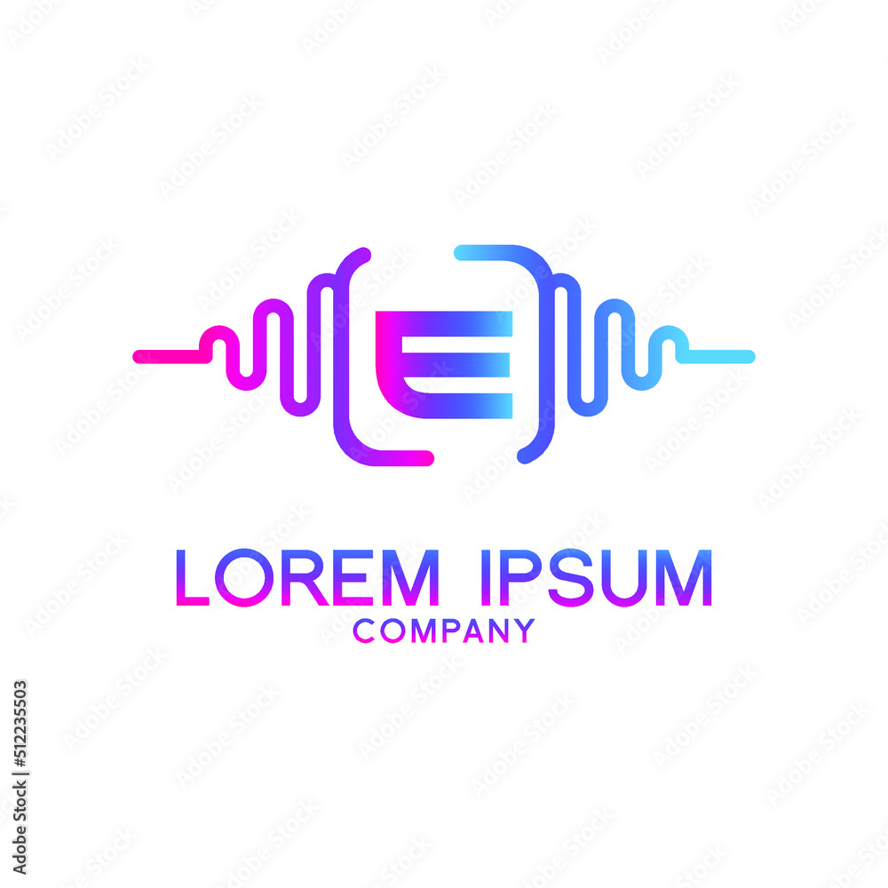 letter E with Pulse music player element. Logo template electronic music, equalizer, store, dj, nightclub, disco. Audio wave logo concept, Multimedia Technology themed, Abstract Shape vector letter E with Pulse music player element. Logo template electronic music, equalizer, store, dj, nightclub, disco. Audio wave logo concept, Multimedia Technology themed, Abstract Shape vector