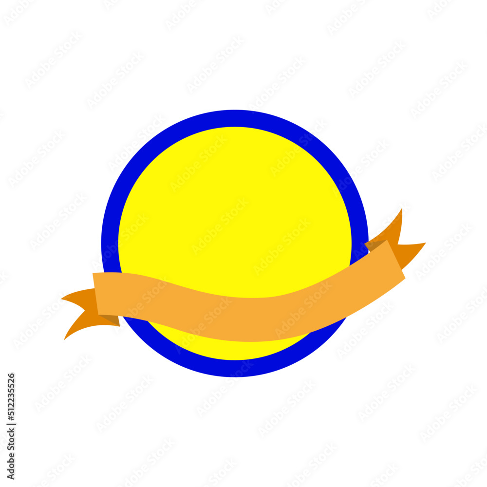 Blue and yellow retro circle frame with golden ribbon Blue and yellow retro circle frame with golden ribbon