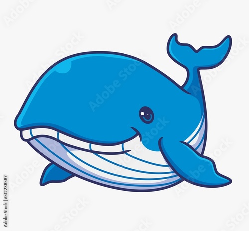 cute blue whale funny. isolated cartoon animal illustration. Flat Style Sticker Icon Design Premium Logo vector. Mascot Character