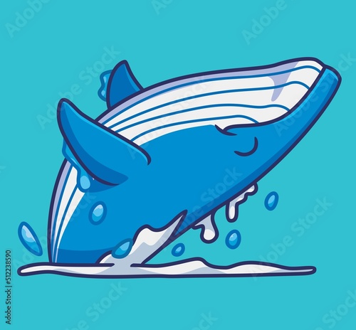 cute blue whale jumping humpback happy. isolated cartoon animal illustration. Flat Style Sticker Icon Design Premium Logo vector. Mascot Character