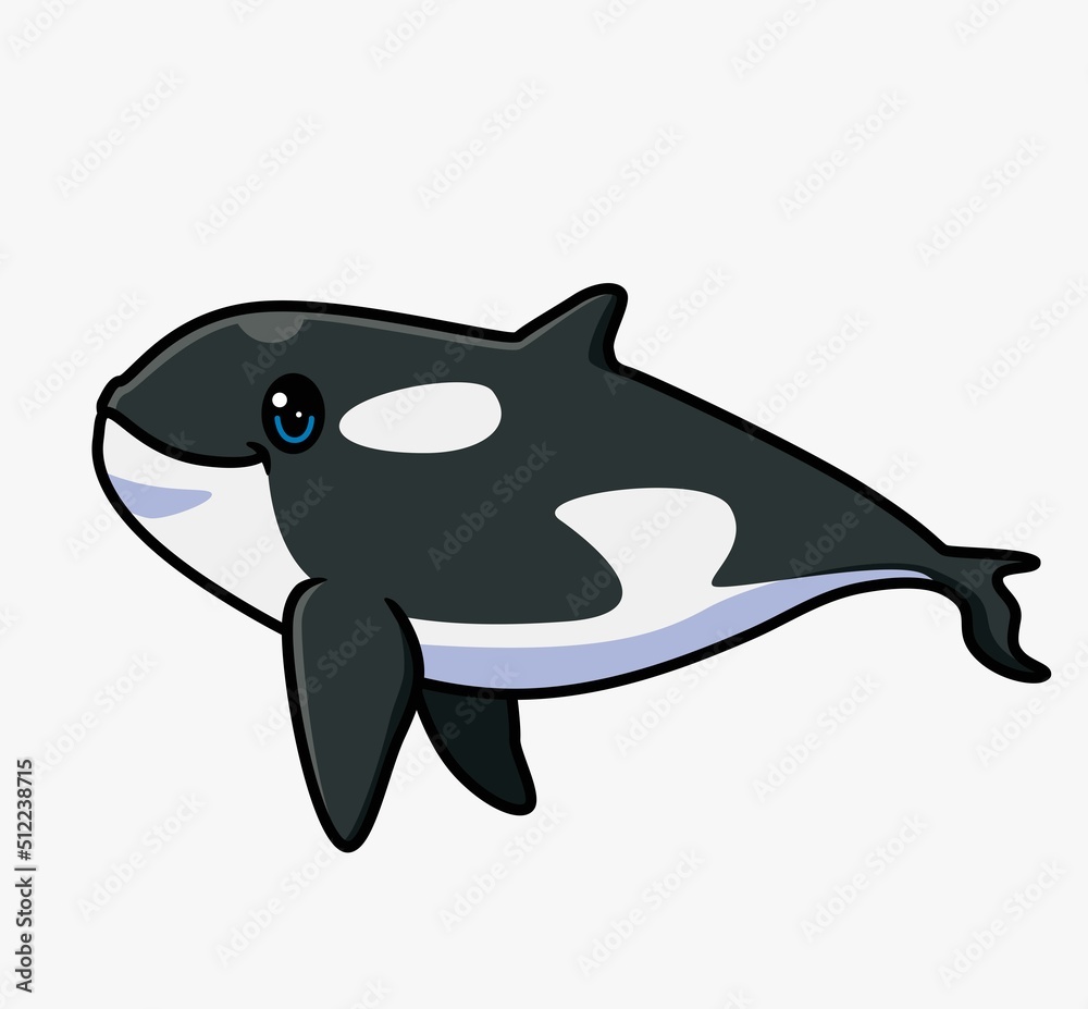 Naklejka premium cute killer whale cartoon. isolated cartoon animal illustration. Flat Style Sticker Icon Design Premium Logo vector. Mascot Character