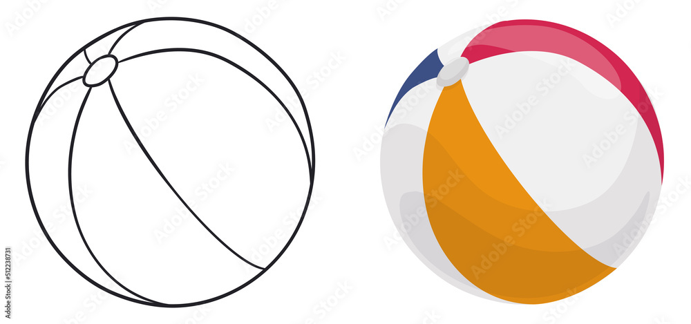 Obraz premium Set of beach balls in outlined and colored version, Vector illustration