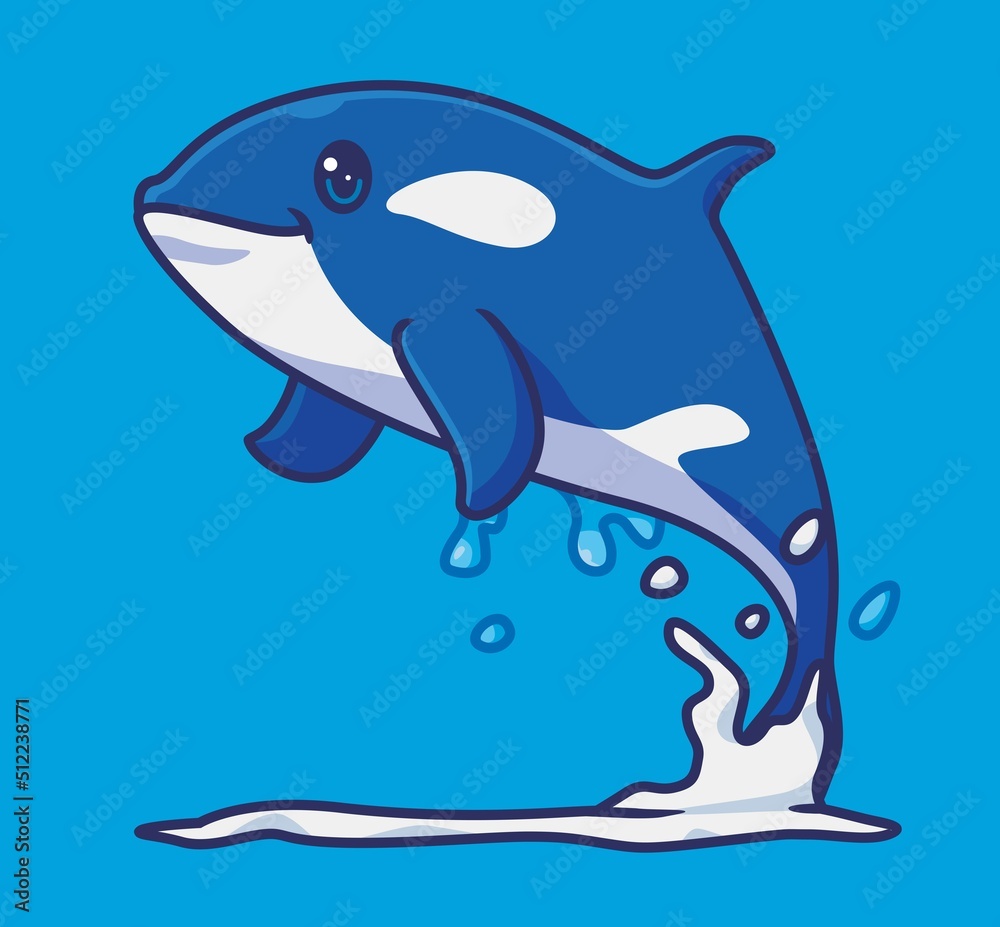 Naklejka premium cute killer whale jump. isolated cartoon animal illustration. Flat Style Sticker Icon Design Premium Logo vector. Mascot Character