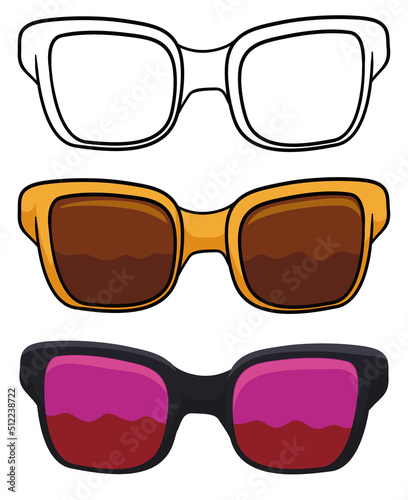 Set with different sunglasses versions to wear at the beach, Vector illustration