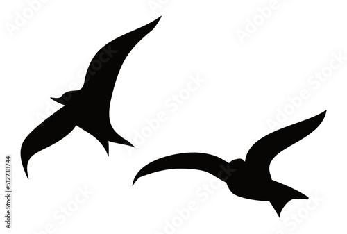 Silhouette of dark flying seagulls, Vector illustration