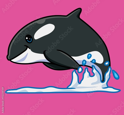 cute killer whale jumping on sea. isolated cartoon animal illustration. Flat Style Sticker Icon Design Premium Logo vector. Mascot Character