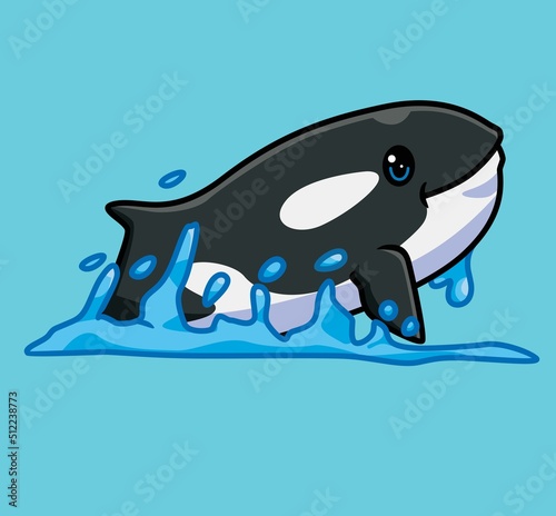 cute killer whale surface on ocean. isolated cartoon animal illustration. Flat Style Sticker Icon Design Premium Logo vector. Mascot Character
