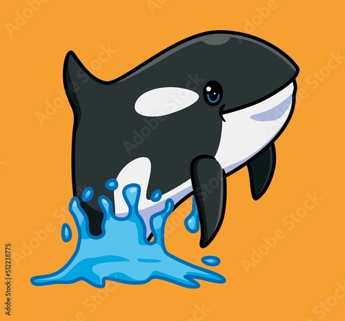 cute black killer whale jumping swim. isolated cartoon animal illustration. Flat Style Sticker Icon Design Premium Logo vector. Mascot Character