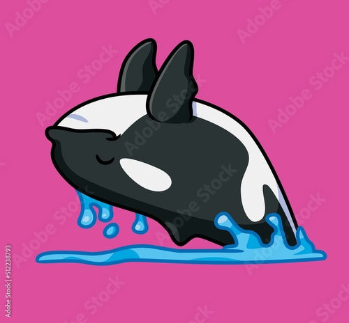 cute killer whale jump splash. isolated cartoon animal illustration. Flat Style Sticker Icon Design Premium Logo vector. Mascot Character