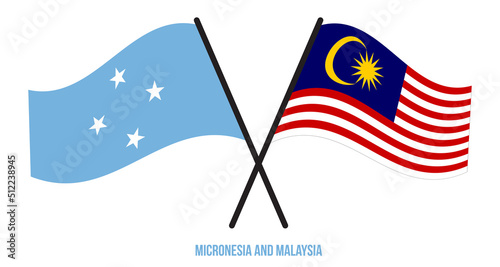 Micronesia and Malaysia Flags Crossed And Waving Flat Style. Official Proportion. Correct Colors.