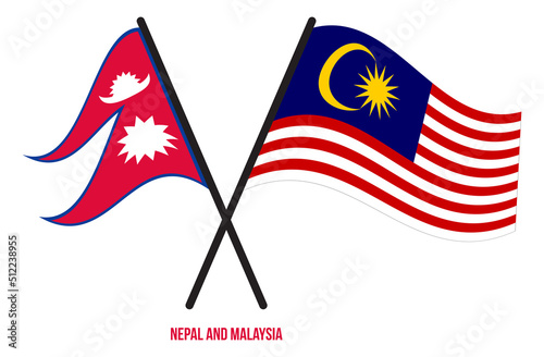 Nepal and Malaysia Flags Crossed And Waving Flat Style. Official Proportion. Correct Colors.