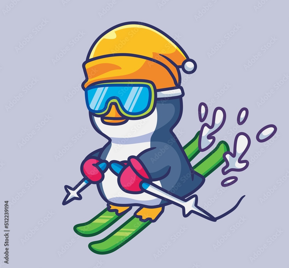 Fototapeta premium cute penguin playing skating. isolated cartoon animal illustration. Flat Style Sticker Icon Design Premium Logo vector. Mascot Character