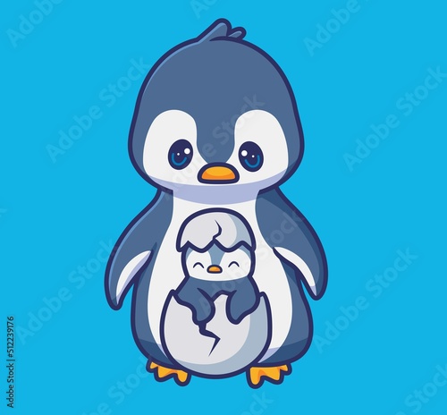 cute penguin mom with hatching egg. isolated cartoon animal illustration. Flat Style Sticker Icon Design Premium Logo vector. Mascot Character