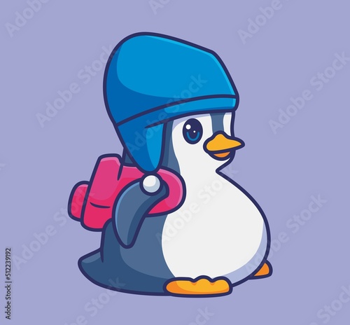 cute penguin kid school. isolated cartoon animal illustration. Flat Style Sticker Icon Design Premium Logo vector. Mascot Character