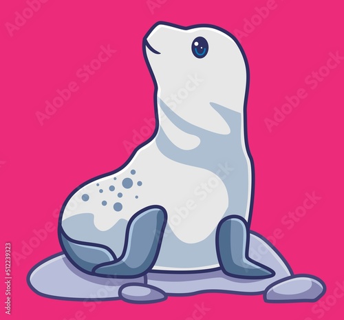 cute white seal animal on the ground. isolated cartoon animal illustration. Flat Style Sticker Icon Design Premium Logo vector. Mascot Character
