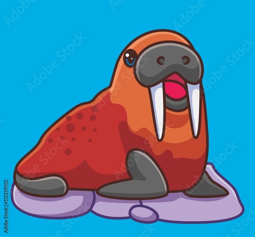cute walrus open his mouth. isolated cartoon animal illustration. Flat Style Sticker Icon Design Premium Logo vector. Mascot Character