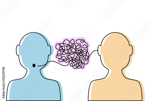 two heads of people with confused thoughts in their heads are talking and talking nonsense.
