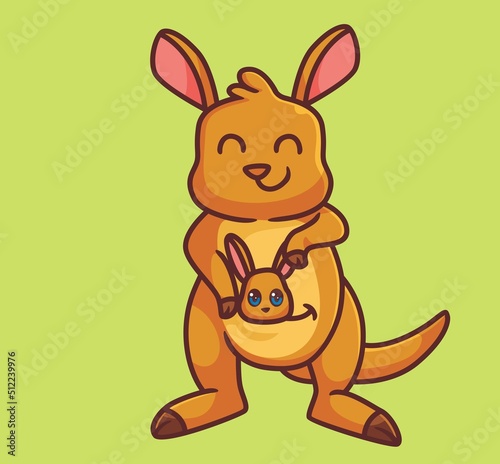cute cartoon kangaroo with baby in pouch. isolated cartoon animal illustration vector