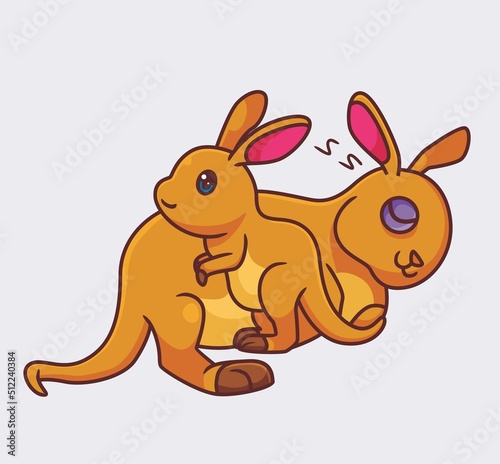 cute cartoon kangaroo sleeping with joey. isolated cartoon animal illustration vector
