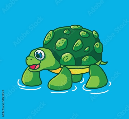 cute cartoon turtle on water. isolated cartoon animal illustration vector