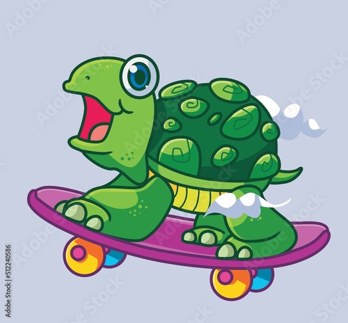 cute cartoon turtle skating. isolated cartoon animal illustration vector