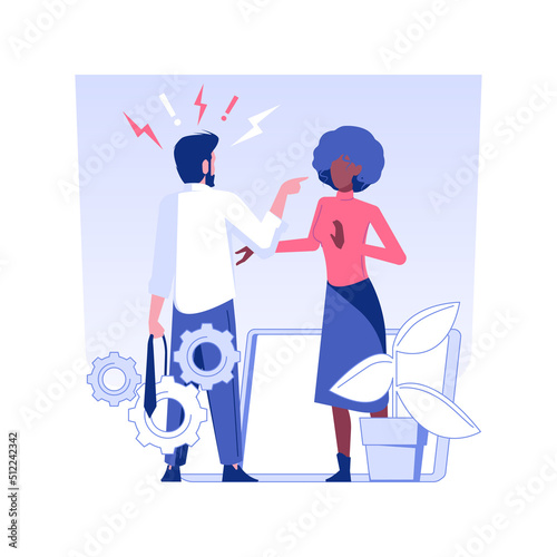 Conflict at a workplace isolated concept vector illustration. Colleagues quarreling, conflict between employees, HR management, human resource, headhunting agency, pursue career vector concept.