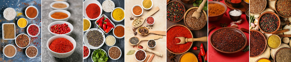 Collection of aromatic spices on table Collection of aromatic spices on table