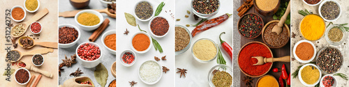 Fotografiet Collection of aromatic spices, top view