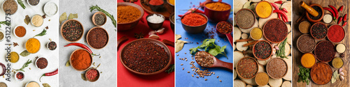 Collection of aromatic spices on table