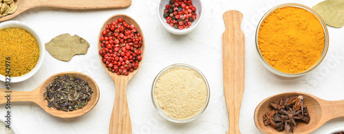 Set of aromatic spices on white background