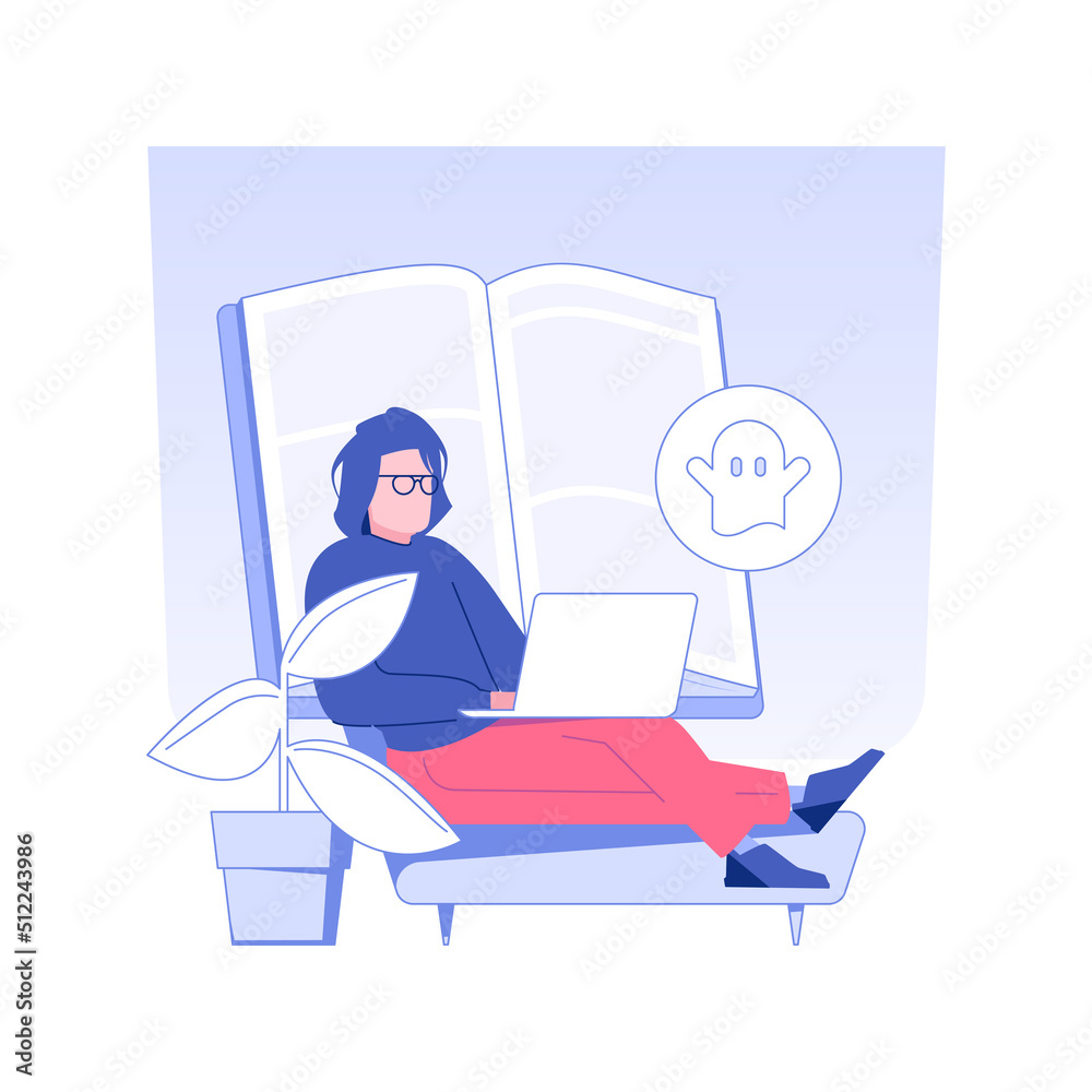 Book writing isolated concept vector illustration. Man engaged in ghostwriting, digital journalism, book doctoring, editorial services, self-employed creative people vector concept. Book writing isolated concept vector illustration. Man engaged in ghostwriting, digital journalism, book doctoring, editorial services, self-employed creative people vector concept.