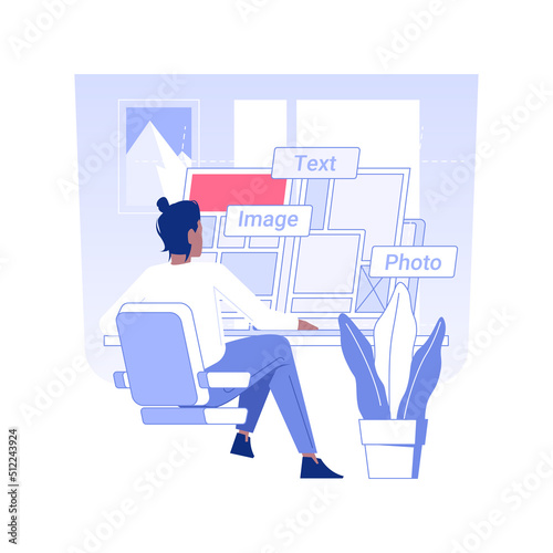 Layout designer isolated concept vector illustration. Professional layout editor creating design of magazines and books using computer, digital marketing, advertising agency vector concept.