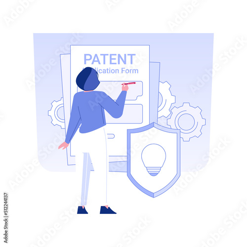 Secure copyright isolated concept vector illustration. Person filling patent application form, secure copyright, launching product process, intellectual property protection vector concept.
