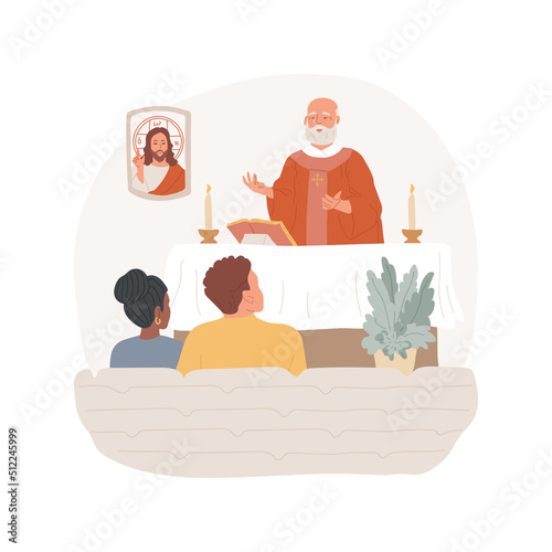 Going to church on Sunday isolated cartoon vector illustration. Young couple attenting church, Sunday mass, religious Holy days, Catholic observances, spiritual practices vector cartoon.