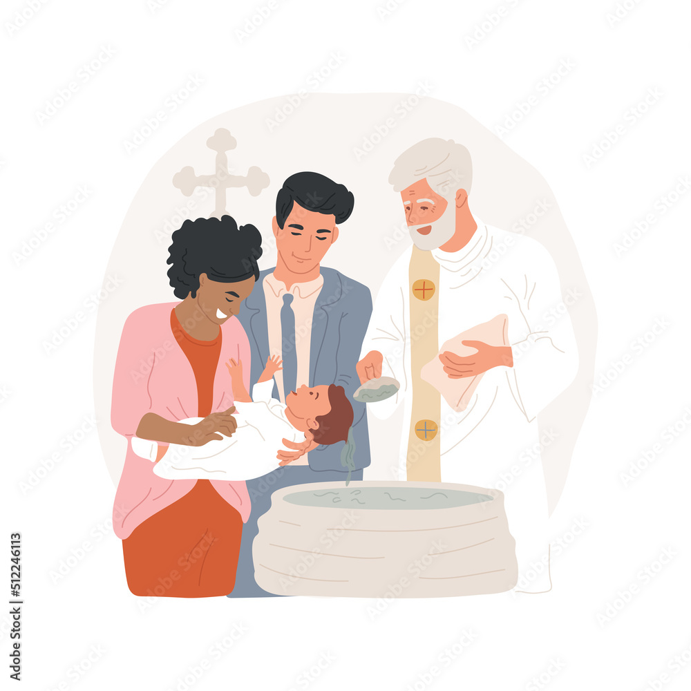 Baptism isolated cartoon vector illustration. Religious Holy days, priest making Baptism sacrament in the church, Catholic observances and practices, traditional rituals vector cartoon. Baptism isolated cartoon vector illustration. Religious Holy days, priest making Baptism sacrament in the church, Catholic observances and practices, traditional rituals vector cartoon.