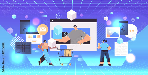 people in r glasses using online shopping application virtual reality vision headset innovation metaverse