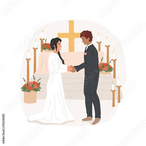 Matrimony isolated cartoon vector illustration. Matrimony in Catholic church, religious happy couple, Holy days, traditional observances and practices, sacrament of marriage vector cartoon.