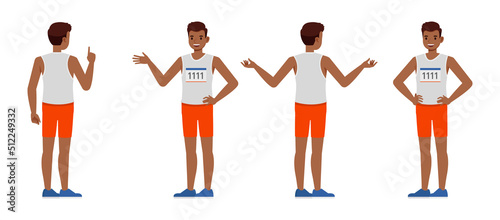 Set of Runner man character vector design. Presentation in various action with emotions, running, standing and walking.