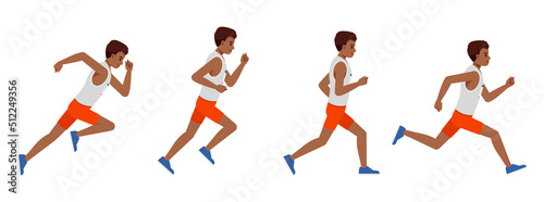 Set of Runner man character vector design. Presentation in various action with emotions, running, standing and walking.