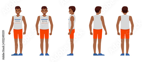 Set of Runner man character vector design. Presentation in various action with emotions, running, standing and walking.