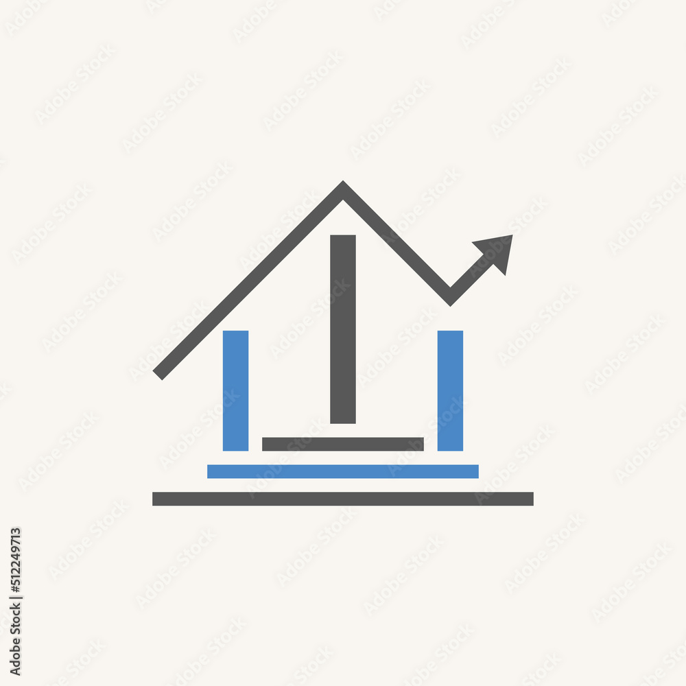 Simple and unique home with arrow trading and stairs image graphic icon logo design abstract concept vector stock. Can be used as a symbol related to property or development Simple and unique home with arrow trading and stairs image graphic icon logo design abstract concept vector stock. Can be used as a symbol related to property or development