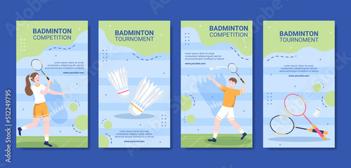Badminton Sport Competition Social Media Stories Template Cartoon Background Vector Illustration
