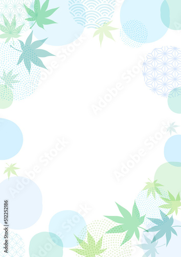 水彩　夏の楓 和風背景　フレーム