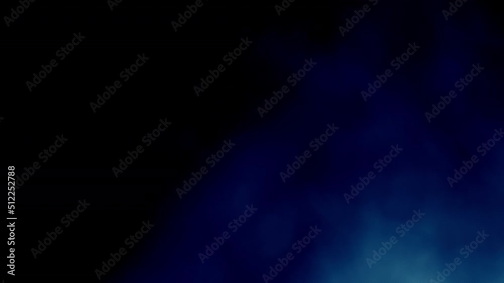 Light blue-tinted smoke enters frame from left and dissipates for long time on black background for overlay.
