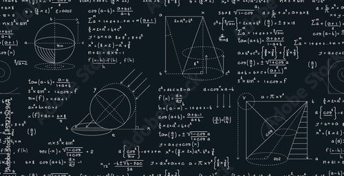 Seamless background vector education with mathematical formula equations on a blackboard. photo